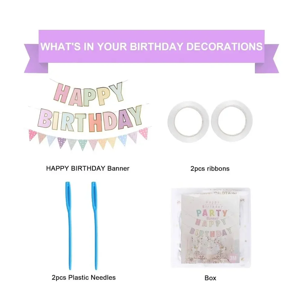 Happy Birthday Banner Pastel Birthday Party Decor 8